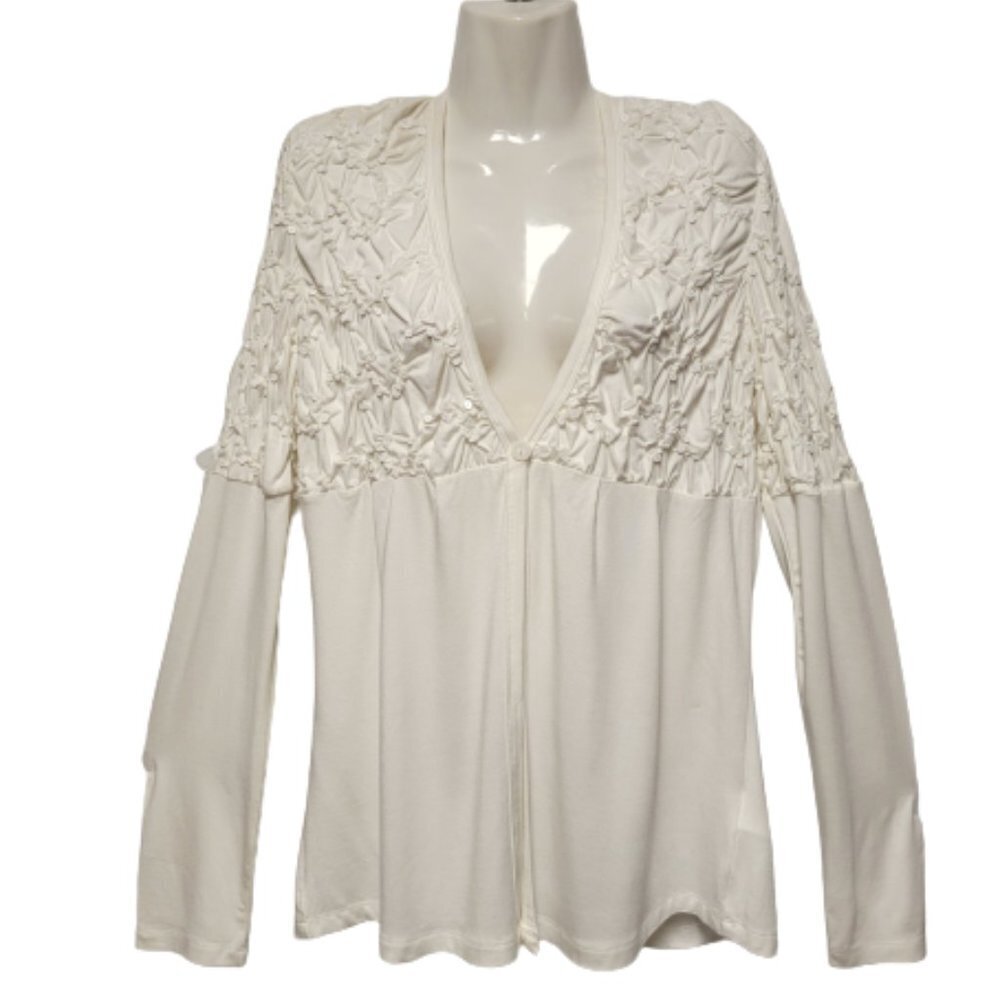 White Top, White Long Sleeve Blouse, Loose Fit White Top-  Size M, L - NEW